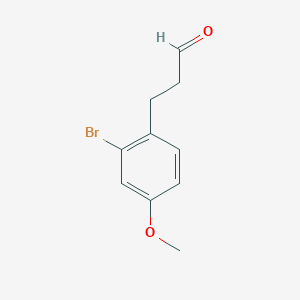 molecular formula C10H11BrO2 B13548778 Benzenepropanal, 2-bromo-4-methoxy- 