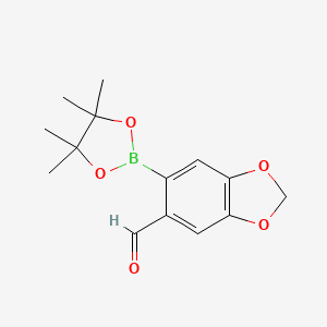 molecular formula C14H17BO5 B13549925 6-(4,4,5,5-Tetramethyl-1,3,2-dioxaborolan-2-yl)-1,3-dioxaindane-5-carbaldehyde 