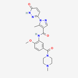 molecular formula C22H25N7O4 B13549945 N-[2-methoxy-5-(4-methylpiperazine-1-carbonyl)phenyl]-5-methyl-1-(6-oxo-1,6-dihydropyridazin-3-yl)-1H-pyrazole-4-carboxamide 