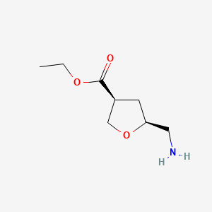 molecular formula C8H15NO3 B13550210 rac-ethyl (3R,5R)-5-(aminomethyl)oxolane-3-carboxylate 