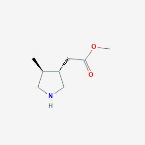 molecular formula C8H15NO2 B13550321 Methyl 2-((3S,4S)-4-methylpyrrolidin-3-yl)acetate 
