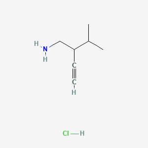 molecular formula C7H14ClN B13550341 3-(Aminomethyl)-4-methylpent-1-ynehydrochloride 