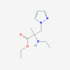 molecular formula C11H19N3O2 B13550573 Ethyl 2-(ethylamino)-2-methyl-3-(1h-pyrazol-1-yl)propanoate 