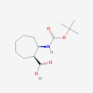 molecular formula C13H23NO4 B13551045 (1S,2R)-2-((tert-Butoxycarbonyl)amino)cycloheptane-1-carboxylic acid 