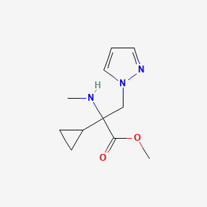 molecular formula C11H17N3O2 B13551310 Methyl 2-cyclopropyl-2-(methylamino)-3-(1h-pyrazol-1-yl)propanoate 