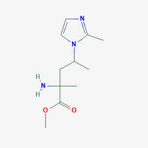 molecular formula C11H19N3O2 B13551669 Methyl 2-amino-2-methyl-4-(2-methyl-1h-imidazol-1-yl)pentanoate 