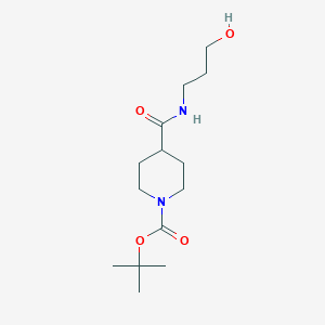 molecular formula C14H26N2O4 B13552373 Tert-butyl 4-((3-hydroxypropyl)carbamoyl)piperidine-1-carboxylate 