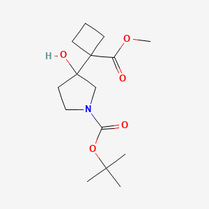 molecular formula C15H25NO5 B13552567 Tert-butyl 3-hydroxy-3-[1-(methoxycarbonyl)cyclobutyl]pyrrolidine-1-carboxylate CAS No. 2386251-98-3