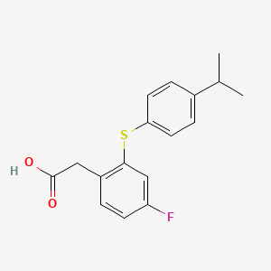 molecular formula C17H17FO2S B13553359 2-(4-Fluoro-2-{[4-(propan-2-yl)phenyl]sulfanyl}phenyl)aceticacid 