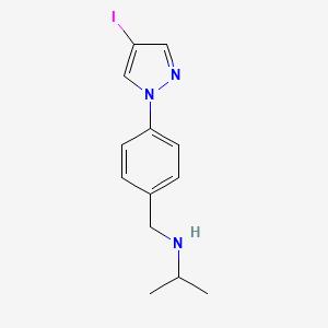 molecular formula C13H16IN3 B13553505 n-(4-(4-Iodo-1h-pyrazol-1-yl)benzyl)propan-2-amine 