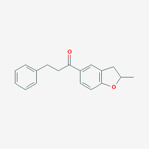 molecular formula C18H18O2 B135538 2-Methyl-5-(3-phenylpropionyl)-1-benzoxolane CAS No. 159264-96-7