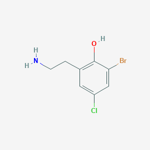 molecular formula C8H9BrClNO B13554718 2-(2-Aminoethyl)-6-bromo-4-chlorophenol 