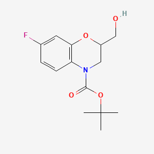 molecular formula C14H18FNO4 B13555404 tert-butyl 7-fluoro-2-(hydroxymethyl)-3,4-dihydro-2H-1,4-benzoxazine-4-carboxylate 