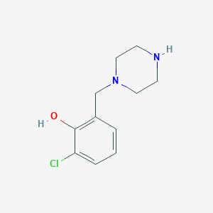 molecular formula C11H15ClN2O B13555414 2-Bromo-6-(piperazin-1-ylmethyl)phenol 