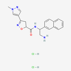 molecular formula C20H23Cl2N5O2 B13556229 N-[2-amino-1-(naphthalen-2-yl)ethyl]-3-(1-methyl-1H-pyrazol-4-yl)-4,5-dihydro-1,2-oxazole-5-carboxamidedihydrochloride 