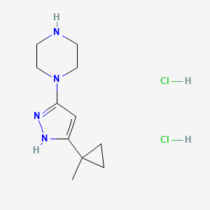 molecular formula C11H20Cl2N4 B13557955 1-[3-(1-methylcyclopropyl)-1H-pyrazol-5-yl]piperazine dihydrochloride 