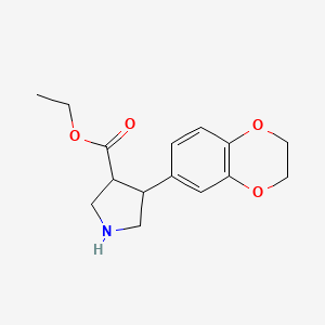 molecular formula C15H19NO4 B13558304 Ethyl 4-(2,3-dihydro-1,4-benzodioxin-6-yl)pyrrolidine-3-carboxylate 