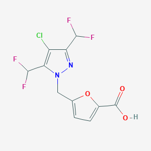 molecular formula C11H7ClF4N2O3 B1355986 5-((4-Chloro-3,5-bis(difluoromethyl)-1H-pyrazol-1-yl)methyl)furan-2-carboxylic acid CAS No. 1005583-72-1