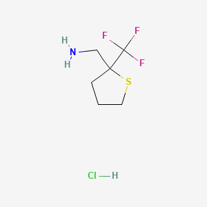 molecular formula C6H11ClF3NS B13559895 1-[2-(Trifluoromethyl)thiolan-2-yl]methanamine hydrochloride 
