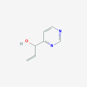 molecular formula C7H8N2O B13560614 1-(Pyrimidin-4-yl)prop-2-en-1-ol 