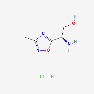 molecular formula C5H10ClN3O2 B13561022 (2R)-2-amino-2-(3-methyl-1,2,4-oxadiazol-5-yl)ethan-1-olhydrochloride 