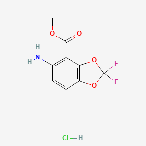 molecular formula C9H8ClF2NO4 B13561383 Methyl5-amino-2,2-difluoro-1,3-dioxaindane-4-carboxylatehydrochloride 
