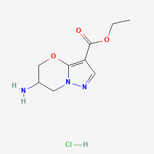 molecular formula C9H14ClN3O3 B13561394 ethyl6-amino-5H,6H,7H-pyrazolo[3,2-b][1,3]oxazine-3-carboxylatehydrochloride 