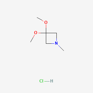 molecular formula C6H14ClNO2 B13563858 3,3-Dimethoxy-1-methylazetidinehydrochloride 