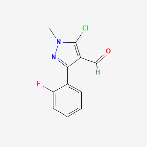 molecular formula C11H8ClFN2O B13565626 5-Chloro-3-(2-fluorophenyl)-1-methyl-1h-pyrazole-4-carboxaldehyde 