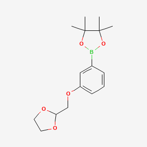 molecular formula C16H23BO5 B1356585 2-(3-((1,3-Dioxolan-2-yl)methoxy)phenyl)-4,4,5,5-tetramethyl-1,3,2-dioxaborolane CAS No. 850411-08-4