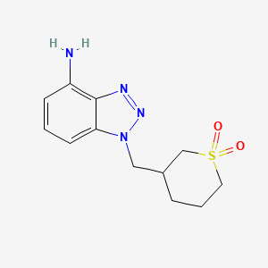 molecular formula C12H16N4O2S B13566445 3-((4-Amino-1H-benzo[d][1,2,3]triazol-1-yl)methyl)tetrahydro-2H-thiopyran 1,1-dioxide 