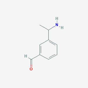 molecular formula C9H11NO B13568362 3-(1-Aminoethyl)benzaldehyde 