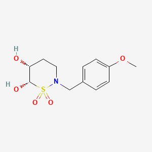 molecular formula C12H17NO5S B13568668 rac-(5R,6S)-5,6-dihydroxy-2-[(4-methoxyphenyl)methyl]-1lambda6,2-thiazinane-1,1-dione 