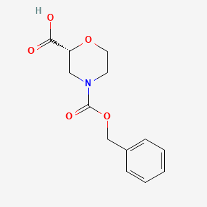 molecular formula C13H15NO5 B13568945 (R)-4-((Benzyloxy)carbonyl)morpholine-2-carboxylic acid 