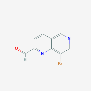 molecular formula C9H5BrN2O B13571303 8-Bromo-1,6-naphthyridine-2-carbaldehyde 