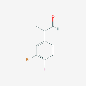molecular formula C9H8BrFO B13571374 2-(3-Bromo-4-fluorophenyl)propanal 