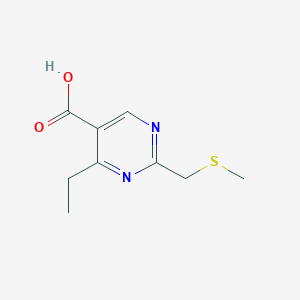 molecular formula C9H12N2O2S B13571520 4-Ethyl-2-((methylthio)methyl)pyrimidine-5-carboxylic acid 