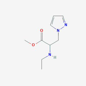 molecular formula C9H15N3O2 B13572385 Methyl 2-(ethylamino)-3-(1h-pyrazol-1-yl)propanoate 