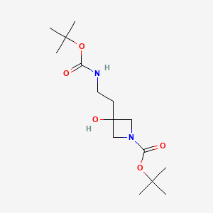 molecular formula C15H28N2O5 B13572483 Tert-butyl 3-[2-(tert-butoxycarbonylamino)ethyl]-3-hydroxy-azetidine-1-carboxylate 