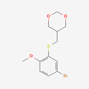 molecular formula C12H15BrO3S B13572734 5-{[(5-Bromo-2-methoxyphenyl)sulfanyl]methyl}-1,3-dioxane 
