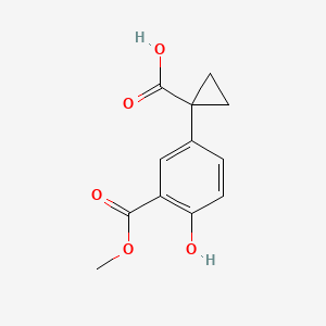molecular formula C12H12O5 B13572869 1-[4-Hydroxy-3-(methoxycarbonyl)phenyl]cyclopropane-1-carboxylicacid 