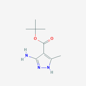 molecular formula C9H15N3O2 B13573028 tert-Butyl 5-amino-3-methyl-1H-pyrazole-4-carboxylate 