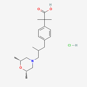 molecular formula C20H32ClNO3 B13573095 2-(4-{3-[(2R,6S)-2,6-dimethylmorpholin-4-yl]-2-methylpropyl}phenyl)-2-methylpropanoicacidhydrochloride 