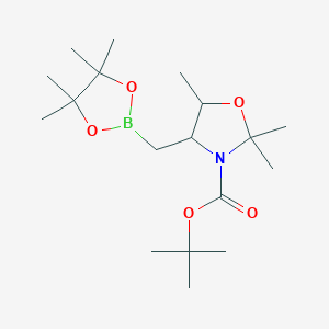 molecular formula C18H34BNO5 B13573400 Tert-butyl 2,2,5-trimethyl-4-[(tetramethyl-1,3,2-dioxaborolan-2-yl)methyl]-1,3-oxazolidine-3-carboxylate 