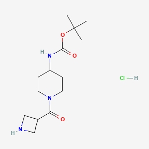 molecular formula C14H26ClN3O3 B13573618 tert-butylN-[1-(azetidine-3-carbonyl)piperidin-4-yl]carbamatehydrochloride 