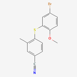 molecular formula C15H12BrNOS B13573816 4-[(5-Bromo-2-methoxyphenyl)sulfanyl]-3-methylbenzonitrile 