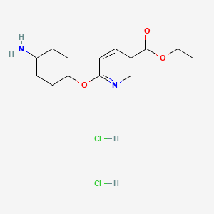molecular formula C14H22Cl2N2O3 B13574585 Rac-ethyl6-{[(1r,4r)-4-aminocyclohexyl]oxy}pyridine-3-carboxylatedihydrochloride,trans 