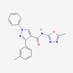 molecular formula C20H17N5O2 B13574654 N-(5-methyl-1,3,4-oxadiazol-2-yl)-3-(3-methylphenyl)-1-phenyl-1H-pyrazole-4-carboxamide 