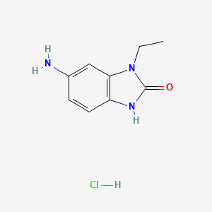 molecular formula C9H12ClN3O B13574777 6-amino-1-ethyl-1H-1,3-benzodiazol-2-olhydrochloride 
