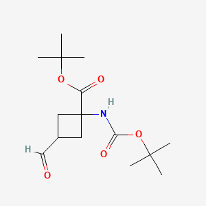 molecular formula C15H25NO5 B13575775 Tert-butyl1-{[(tert-butoxy)carbonyl]amino}-3-formylcyclobutane-1-carboxylate 
